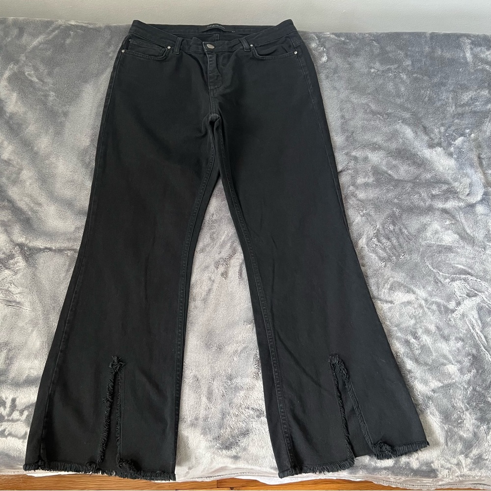 Federica Tosi Luxury Fashion Made in Italy Split Hem Black Jeans Size 44